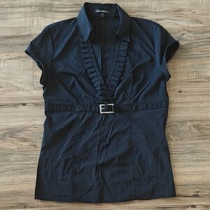 EUC Pinstripe Ruffle Blouse